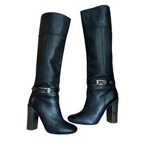Tory Burch Jenna Black Leather Tall Heeled Boots Women's 9.5